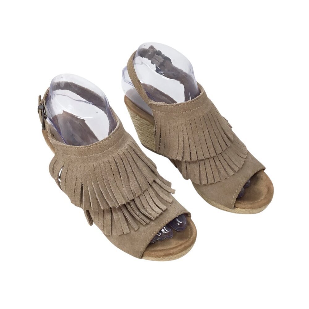 Minnetonka Ashley Fringe Sandals Wedge Nude Beige Sz 7 Fringed 71311 Espadrille - Picture 3 of 7